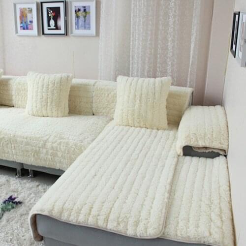 European style thick plush sofa cushion Rabbit Fur Sofa Cushion Fabric Non-slip Sofa Towel Simple Plush Sofa Cover free shipping