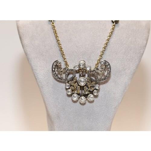 Perfect Antique Victorian 14k Gold Natural Rose Cut Diamond Decorated Flowers Style Necklace