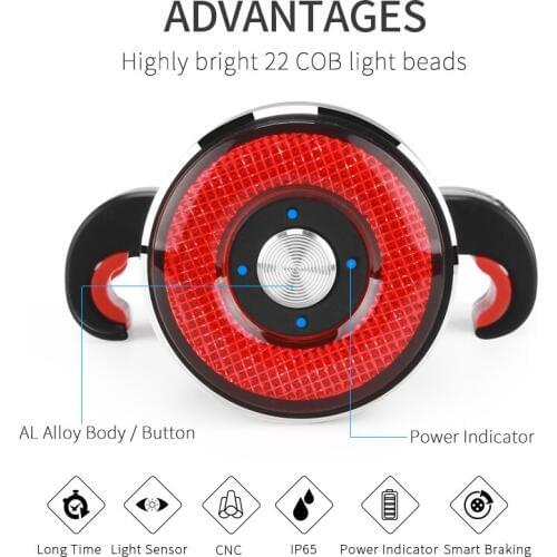 Bike Smart BrakingTaillight Auto Brake Bike IPX5 Waterproof Light USB MTB Road LED Cycling Lamp Flashlight Saddle Rear Light