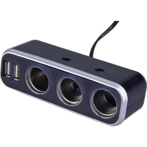 Universal 3 Socket Adapter Splitter 3.1A USB Charger Car DC 12V/24V Cigarette Lighter Socket Splitter+Dual USB Port Car Adapter