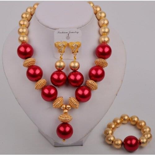 Wine Pearl Bead Dubai Gold Jewelry Set Nigeria Women Accessories Bridal Jewelry Set Fashion African Beads Jewelry Set Wholesale