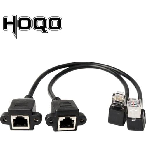 UP Down angled 90 degree Rj45 screw Panel mount ethernet Extension Cable LAN Male to Female UTP Cat5e internet Cord Screw hole