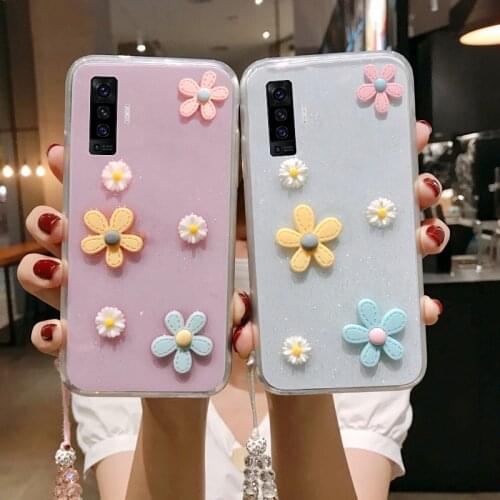 X50 3D Bloemen Glitter Phone Case For Vivo X50 Transparante Bling Soft Tpu Back Cover