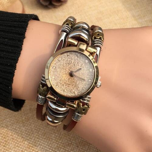 New fashion women watches Full handmade watch diamond Quartz genuine leather Strap High Quality Dress Retro Watches GKL-PQ-014