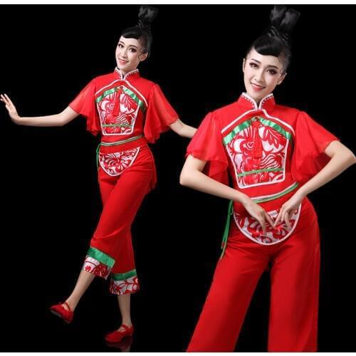 Chinese folk dance costume for woman clothing stage wear national ancient fan dance traditional Chinese dance costumes DD1963