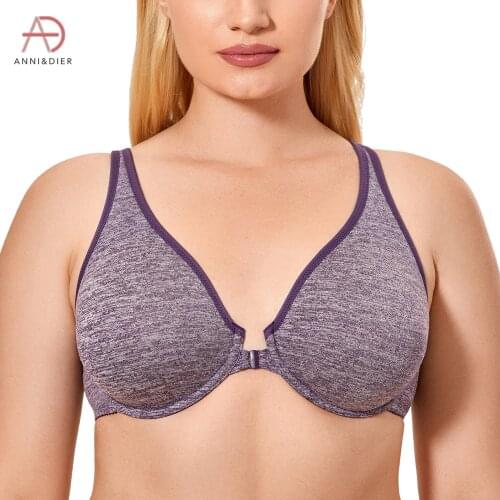 Womens Soft Unlined Racerback Bra Underwire Front Closure Bra Plus Size