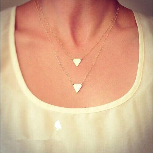 Gold Necklace Double Chain gold /sliver plated Two Tier beautiful Triangle pendants, delicate necklace wedding bridal jewelry