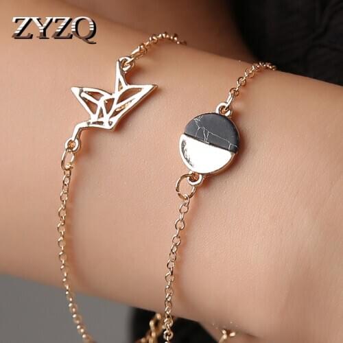 ZYZQ Peace Pegion Bird Bracelets For Women Silver Plated Chain Stylish Two Pcs Women Accessories Bracelets Sets Wholesale Lots