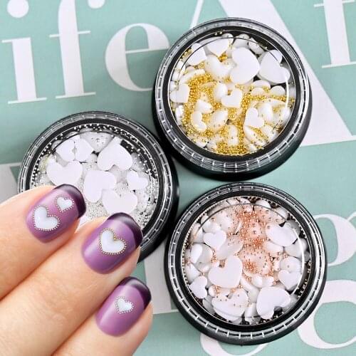 1 Bottle White Heart\Peach-Shaped Rhinestones With Mixed Caviar Size Steel Ball Gold Silver Rose Gold for UV Nail Art Charm 15g