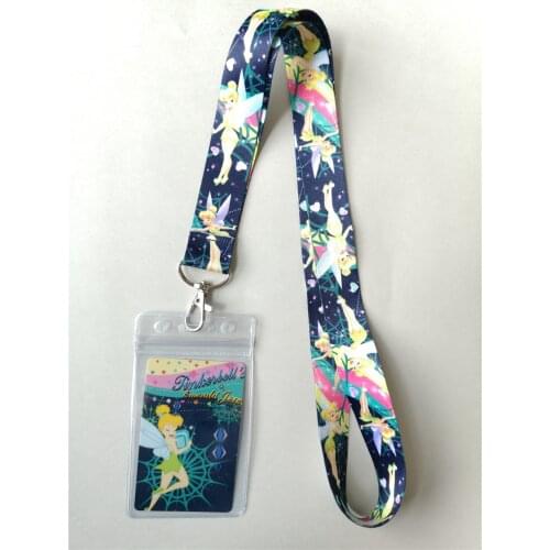 1pcs cartoon Tinker bell pvc Named Card Holder Identity Badge with Lanyard Neck Strap Card Bus ID Holders With Key Chain