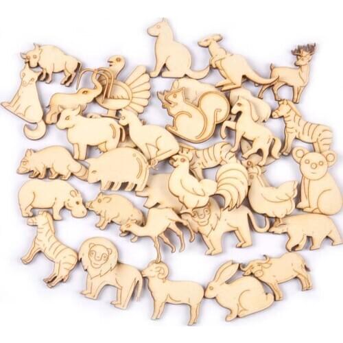 10Pcs Mixed Terrestrial Animal Wooden Ornaments Accessories Handmade Supplies Wood DIY Craft Scrapbook Home Decor 30-45mm M2677