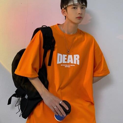 #1054 Summer Fashion T Shirt Men Casual Letter Print T-shirt Short Sleeves Black Orange Yellow White Gray Loose Preppy Style Top