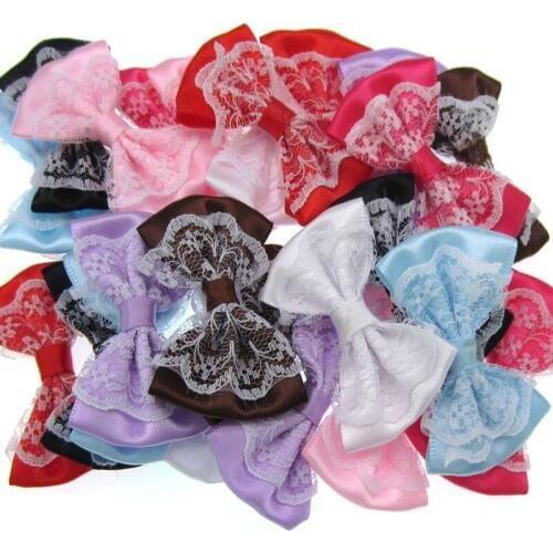 24pcs Mix Kids lace satin ribbon bowknot bow for baby headband hair clips sewing craft Apparel Accessories 3.5 X 5.5cm