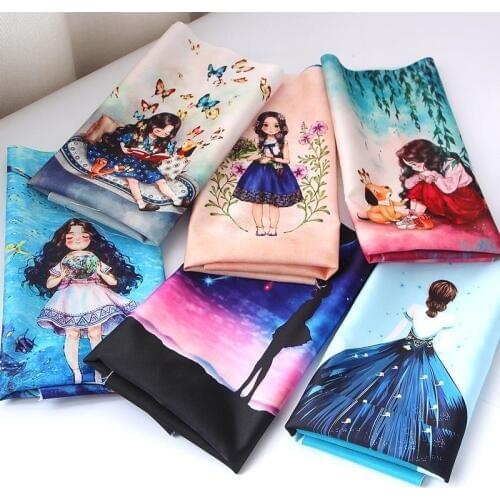36*49cm Starry Girl Imitation Silk Diy Bag Fabric Cloth Sewing Pattern Painting Material Crafts Textile Patchwork Cartoon Fabric