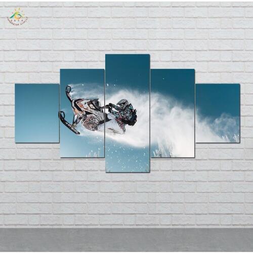 5 Pieces Skiing in Winter Modern Wall Art Pictures HD Printed Canvas Painting Modular Pictures HD Paints Home Decoration