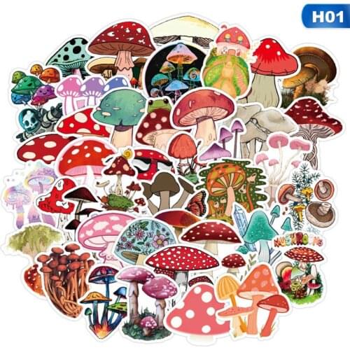 50Pcs/Pack Mushroom Stickers DIY Graffiti Color Watercolor Hand-painted Scrapbook Album Notebook Diary Card Decoration Stickers