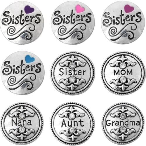 6pcs/lot New Family Snap Jewelry Nana Grandma Mom Sister Aunt 18mm Snap Buttons Interchangeable Snap Button Bracelet Necklace