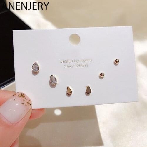 ANENJERY Simple Drip-shape Cubic Zircon Stud Earrings Set Gold Silver Color Small Cute 6-piece Earrings Set For Women S-E1199