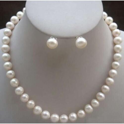 Free Shipping Real Natural White Akoya Cultured Pearl Necklace earring 18"