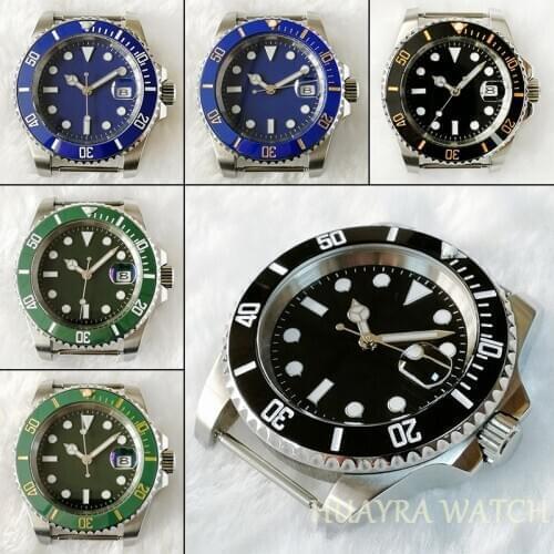 Mens automatic 40mm secondary watch sterile dial sapphire watch Black / Blue / green ceramic rotary watch ring without strap