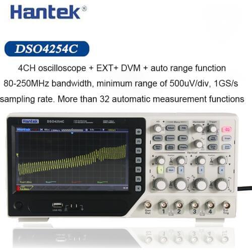 Hantek Digital Oscilloscope DSO4254C 4 Channels 250Mhz Bandwidth LCD PC Portable USB Oscilloscopes 1GS/s Sample Rate