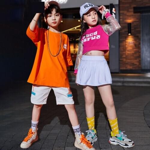 Kids Hip-Hop Dance Clothe Short Sleeve T-Shirt Girls Long Sleeve Tops Short Skirt For Jazz Boys Street Dance Costumes DQL3667