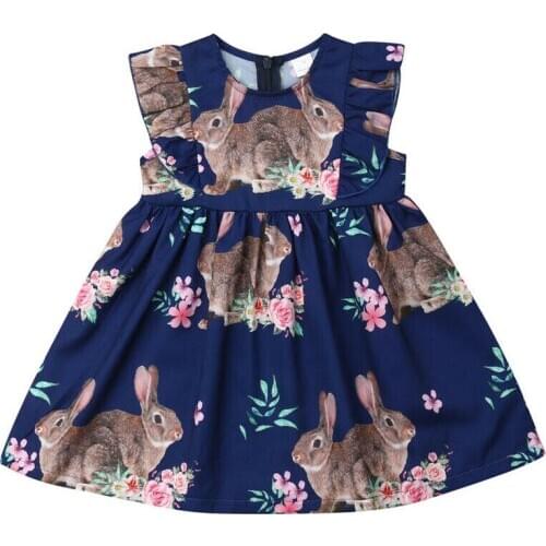 6M-4Y Toddler Kids Baby Girl Dress Ruffles Sleeveless Rabbit Floral Princess Girls Formal Pageant Party Dresses Sundress Clothes