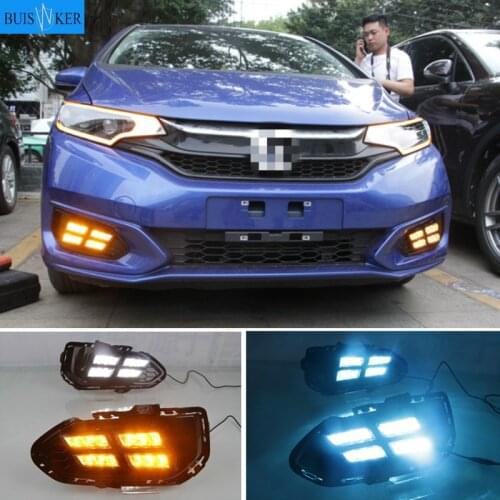 1 Set LED Car DRL Daytime Running Lights With Turn Yellow Signal 12V ABS Fog Light For Honda JAZZ Fit 2017 2018 2019