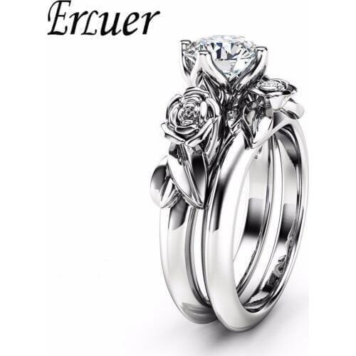 ERLUER ROSE Classic style rose gold&silver color Crystal Zircon Rings For Women Engagement Jewelry Birthday Love Gift Ring Set