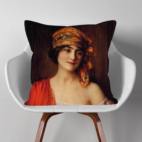 European Oil Painting Portraits Art Cushion Covers Beautiful Girls Printing Pillow Case For Bedroom Hotel Sofa Couch