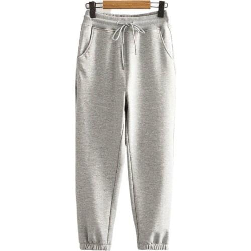 Fleece Solid Straight Casual Ankle Length Women Pants 2020 Winter Elastic Waist Female Teenage Loose Pocket Warm Trousers