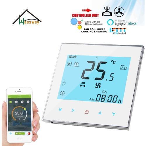 HESSWAY EU mounting 2Pipe 4pipe temperature control switch wifi thermostat cooling heating for extractor 3 speed