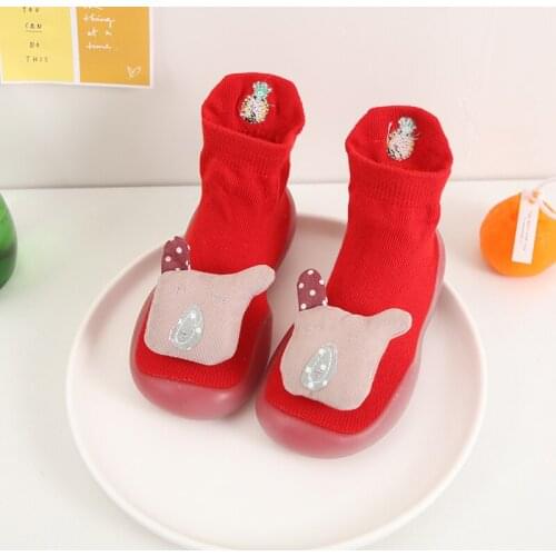 Baby Girl Chinese Red Shoes Autumn Winter Spring Infant Nonslip Sock Kid Rubber Sole Sock Toddler Anti-slip Floor Socks Shoes