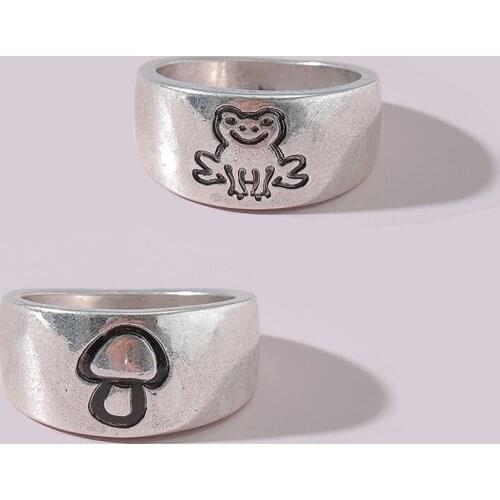 90s Aesthetic Metal Frog Mushroom Rings For Women Fashion Vintage Harajuku Punk INS Cartoon Animals Ring Charms Y2K Jewelry New