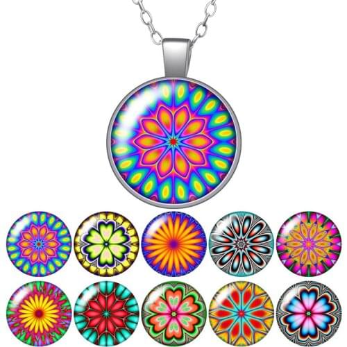 Beauty Colorful Flowers patterns Photo Silver color/Bronze Pendant Necklace 25mm Glass Cabochon Girl Jewelry Birthday Gift