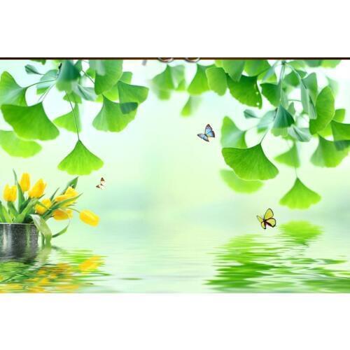Beautiful scenery wallpapers Small fresh green leaf living room tv background wall