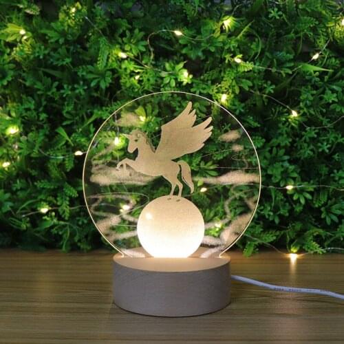 Creative Cartoon Unicorn Moon Led 3D Wooden Lamp Strange New Electronic Gifts for Children Sleep Bedside Night Light with Usb