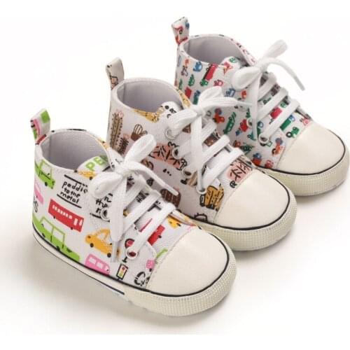 Baby Canvas Classic Sports Sneakers Newborn Baby Boys Girls Print car First Walkers Shoes Infant Toddler Anti-slip Baby Shoes