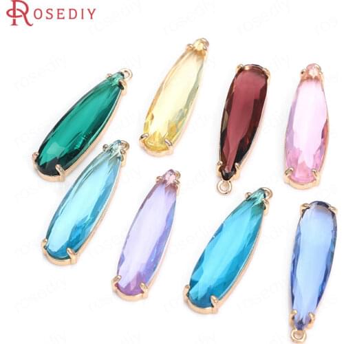 6PCS 8x30MM 24K Champagne Gold Color Brass and Glass Long Drop Shape Charms Pendants Jewelry Making Supplies Diy Accessories