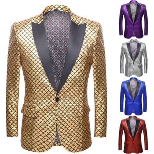 Laser fish scale bronzing suits mens blazer jacket wedding dress stage host dress singer 블레이져 robe longue корейские костюмы