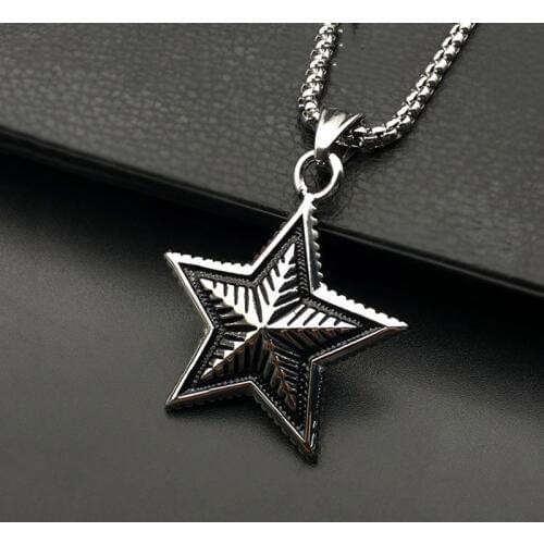 Punk 316L Charm Pentagram Stainless Steel Pendant Statement Necklace Men Star Amulet Chain Talisman Box Link Chain Necklaces