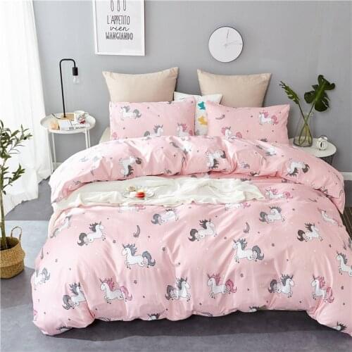 Soft Girls Unicorn Bedding Set Quilt Cover Cartoon Pillow Cases All Seasons Twin Queen Reversible Comforter Duvet Cover Washable