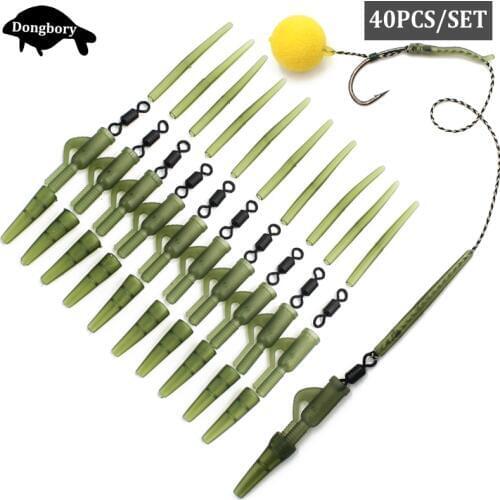 40PCS Carp Rigs Making Accessories Kit Hair Rig Rolling Swivels Anti Tangle Sleeve Plastic Lead Clips Tail Rubber Rig Tackle Kit