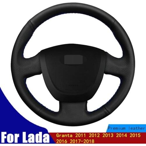 Hand-stitched Car Steering Wheel Cover Soft Black PU Artificial Leather For Lada Granta 2011 2012 2013 2014 2015 2016 2017-2018
