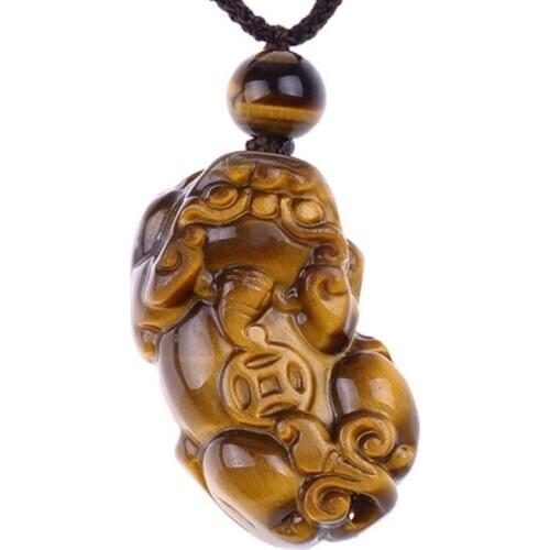 Mens PIXIU Necklace Natural Yellow Tigers Eye Stone Brave Troops Pendants Gift for Women Men Lovers Fine Jewelry