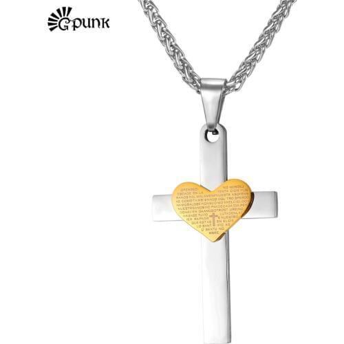 Crufix Pendant Necklace Heart With Words yellow Gold color 316L Stainless Steel Trendy Necklace P1892G
