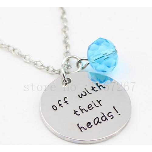 Alice in Wonderland Inspired Necklace. Villain Red Queen of Hearts "Off With Their Heads!"crystal silver Pendant Necklaces