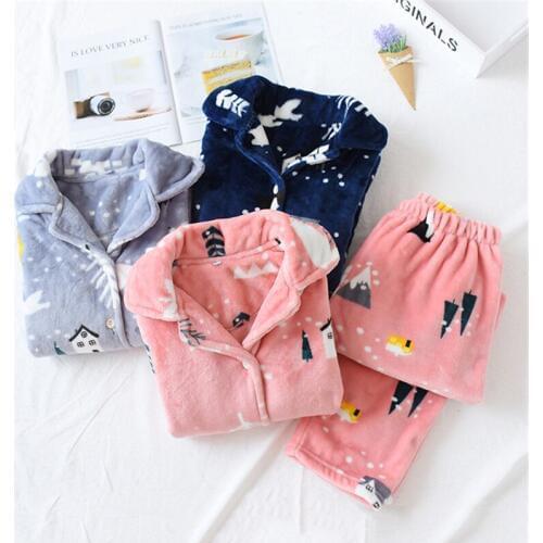 Couple pajamas women autumn and winter models cute thickening plus velvet flannel men winter home service suit szlafrok meski
