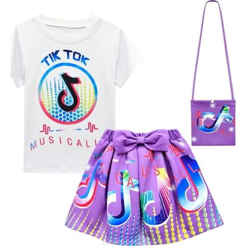 Girls Dress Brand Princess Dress Cartoon Top+ A-Line +Bag Dress Girls Dresses Cute Kids Tik Tok Children Clothing 3pcs