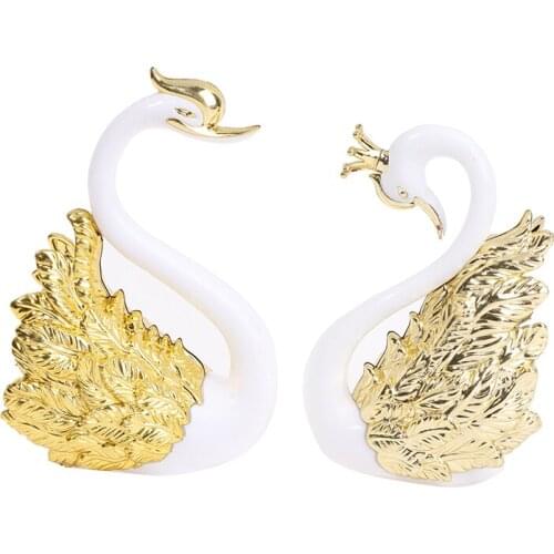 2 Pcs Romantic Crown Swan Cake Topper Flamingo Cake Dessert Baking Decorative Ornament Birthday Wedding Cake Decoration Supplies